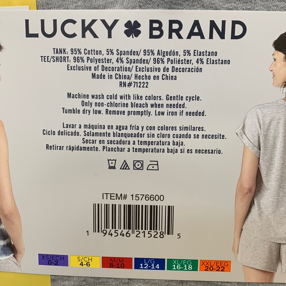 Lucky Brand 3-pc Short Sleep Set (Tank & S/Slv Top) Gray Women's Sz M-L XL NWT - Picture 10 of 12